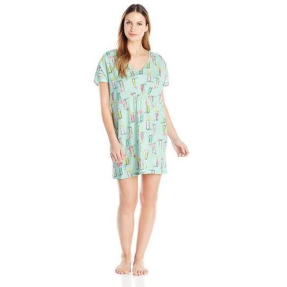 Hue Printed Caftan Drinks Short Nightgown Green - Picture 1 of 4